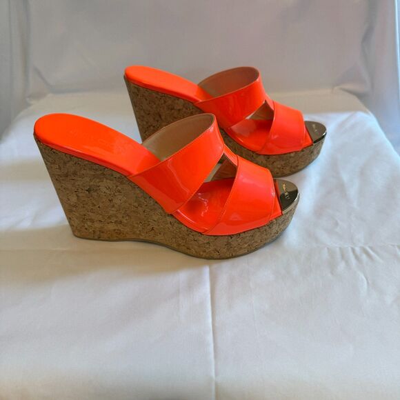 Jimmy Choo Shoes - Jimmy Choo Wedged Cork Heel in Orange Patent Leather Size 8.5